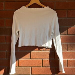 OAK + FORT Lettuce Trim Ribbed Cream Crop Top Large